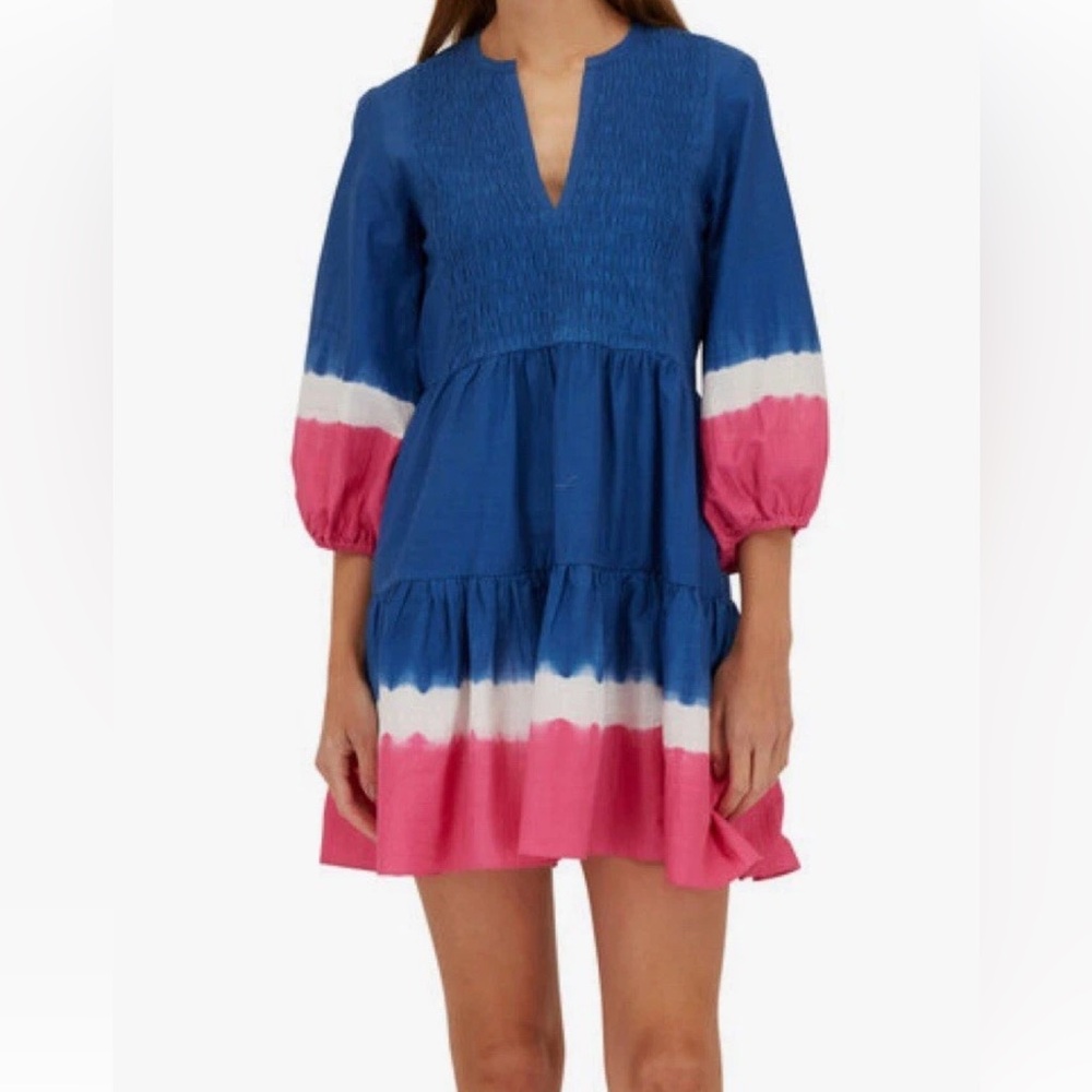 Sachin + Babi Blue, White & Pink Tiered Mini Dress